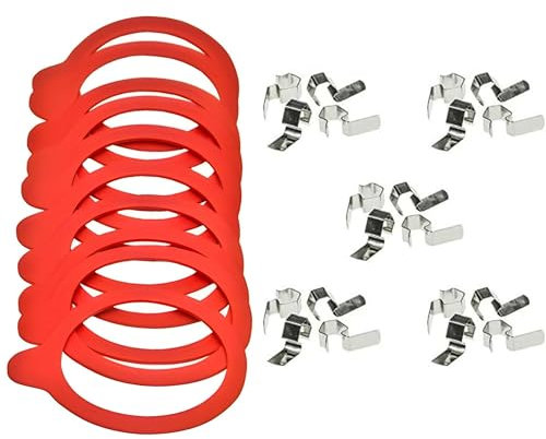 mikken Einmacht-Set 10 Weckringe 74x86 mm Gummiringe für Weckgläser 8 cm und 20 Metallklammern