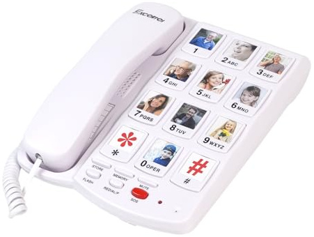Excelltel Big Button Phone for Seniors, Corded Landline Telephone with 10 Picture Keys, Phones for Elderly,One-Touch Dialling,Suitable People with Vision Disorders/Hearing Damage (EX-LD-828-01)