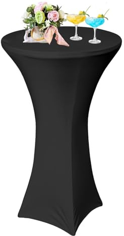 AMFUN Housse de Table Ronde Extensible, Housse Mange Debout, Nappe Ronde de Cocktail pour Bar Table de Banquet Mariage Hôtel (Noir) 80 * 110cm
