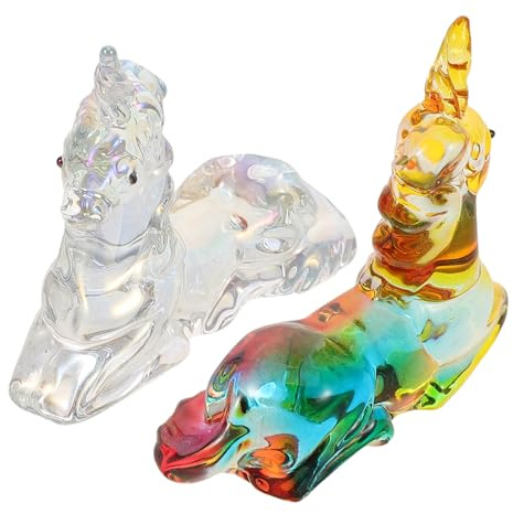 BIUDECO 2piezas Adorno De Unicornio De Cristal Figura De Cristal Tallada Decoración De Escritorio para Dormitorio o Mesa Minifiguritas De Unicornio para Regalar