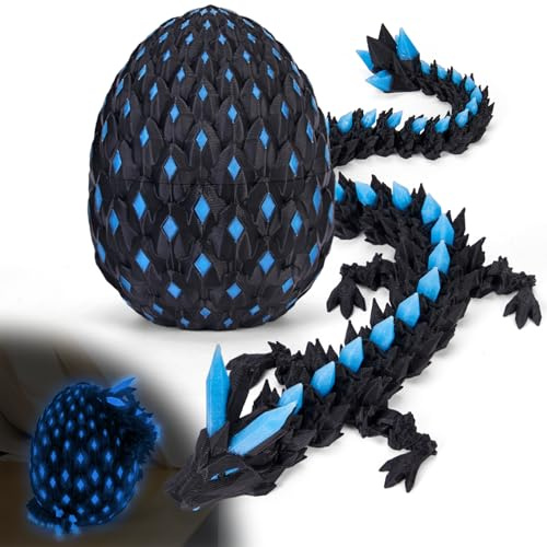 3D Printed Dragon Eggs Mystery Dragon Egg Glow in The Dark Articulated, 3D Print Surprise Animals Toy for Kid Teen Boy Girls In Night (Nightglow blue)