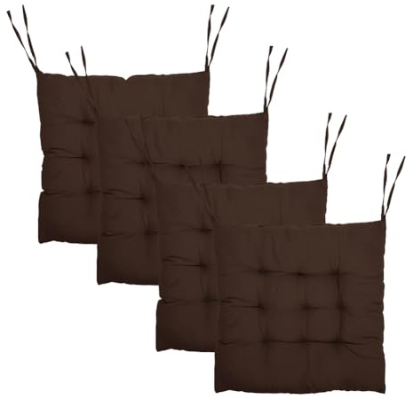 MIUUIPI 4 Stück Stuhlkissen, 40 x 40 cm Sitzkissen mit Bändern, Kissen für Gartenstühle, Sitzpolster für Indoor und Outdoor, Stuhlauflage für Esszimmer, Wohnzimmer, Studierzimmer (Schokoladenbraun)
