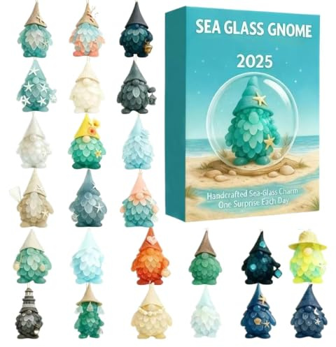 Weihnachtskalender 2025 | 2D-Acryl-Dekorationen, 24 Tage Meerglas-Zwerg-Kalender, Adventskalender, für Kleinkinder, Kinder, Jungen, Mädchen, Teenager,
