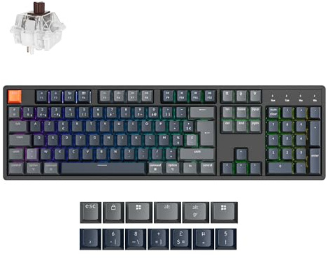Keychron K10 Version 2 Clavier Mécanique sans Fil Personnalisé, 100% FR-ISO Layout, Programmable QMK, Bluetooth 5.2/Filaire, Rétroéclairage RGB, pour Mac, Windows et Linux - Switch Banana