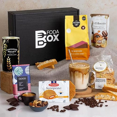 Coffee Hamper Non Alcoholic Gift, 6 Items, Coffee Lovers Gift Box | 6 Luxury Items, Coffee Lovers Gift Box, Ground, Cold Brew Dark Chocolate, Biscotti, Biscuits Gift Hampers by FodaBox