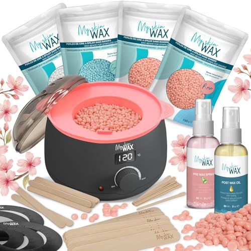 My Skin WAX Professional Wax Heater Kit with Silicone Bowl – Digital Hot Wax Warmer, Stripless Waxing Kit with 400g Low Temperature Hypoallergenic Wax, Face, Bikini, Body Hair Removal