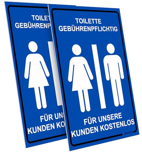 PRINTIMA 2x Schild 21x32 cm TOILETTE GEBÜHRENPFLICHTIG – FÜR UNSERE KUNDEN KOSTENLOS – PVC Hinweisschilder inkl. Montageset – für Gastronomie, Tankstellen & Geschäfte