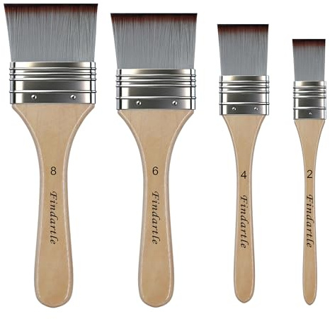 Findartle Flat Paint Brushes,4 Sizes Wide Flat Brushes For Acrylic Watercolour oil Gouache Painting,Artist Paint brush For Large Area Coloring, Detail Blending, Illustration,Landscape (Natural Wood)