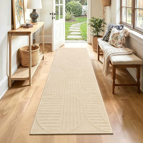 SHACOS Beige Läufer Flur rutschfest 60x180 cm, Waschbarer Teppich Läufer Modern, Küchenteppich Küchenläufer Waschbar, Flurläufer für Eingang Küche