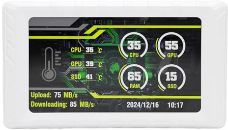 Elprico 5-Zoll-Computer-Temperaturmonitor, PC-Gehäusebildschirm, Dynamisches Design Unterstützt, FHD 854 X 480 LCD-Display für Computer-GPU-CPU-Temperatur, Speicher, Festplatte, D (White)
