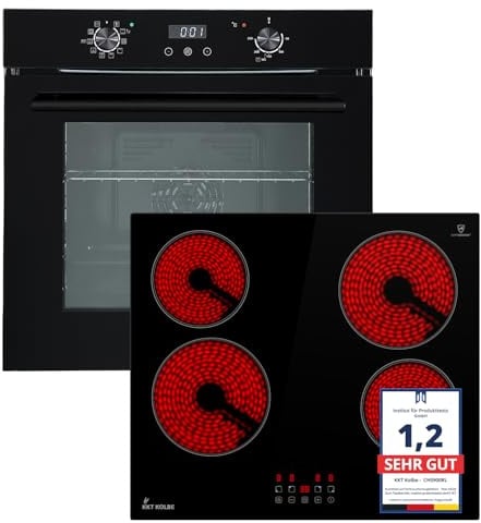 KKT KOLBE Herdset SET7005FBCH5900RL, Backofen und Kochfeld, schwarz | 60 cm Backofen BO7005FB, 59 cm Kochfeld CH5900RL, AirFry, Pizzafunktion, Grill, Heißluft, Kindersicherung, Knebelbedienung
