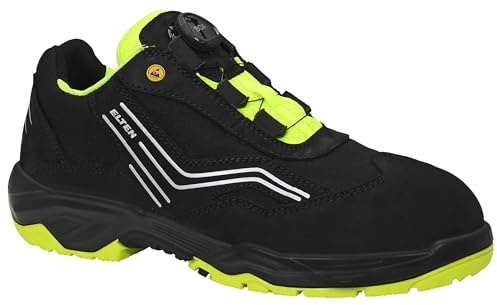 ELTEN Sicherheitsschuhe AMBITION BOA Low ESD S2, Damen und Herren, Leder/Textil, Stahlkappe, leicht, sportlich, Schwarz/Gelb, Größe: 40