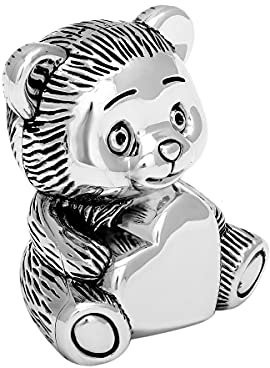 Brillibrum Design Spardose Teddy-Bär mit Herz inkl Namen Gravur Geldose aus Metall versilbert anlaufgeschützt Bärchen Sparbüchse mit persönlicher Widmung