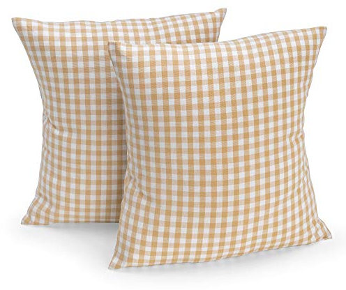 FILU Kissenbezug 50 x 50 cm 2er Pack (Farbe wählbar) Beige/Weiß kariert - Kissenhülle, Kissen, Sofakissen, Dekokissen, Sitzkissen, 100% Baumwolle, Deko für jeden Raum, Garten und Terrasse