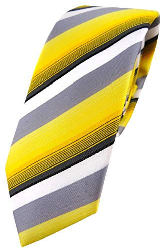 TigerTie schmale Designer Krawatte in gelb grau weiss schwarz anthrazit gestreift - Schlips Tie
