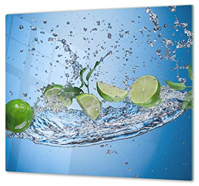 ORIGINALE tagliere in VETRO temperato – Copri-piano cottura a induzione –Tagliere pezzo UNICO (60x52 cm) o DUE pezzi (30x52 cm ognuno); D07 Frutta e Verdura: Lima 49