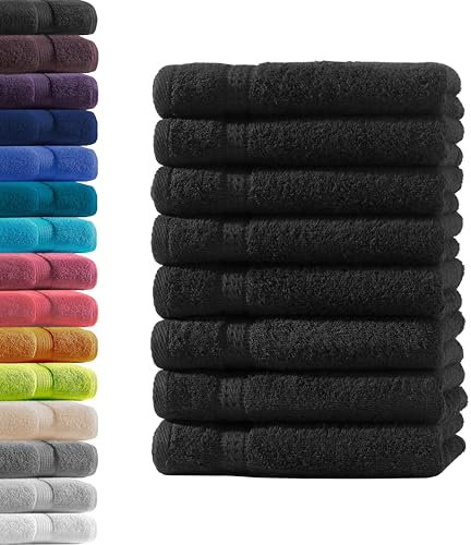 8X Gästetuch | Schwarz | 100% Baumwolle Frottier | Oeko-TEX® Standard 100 | Premium Qualität 500 g/m²