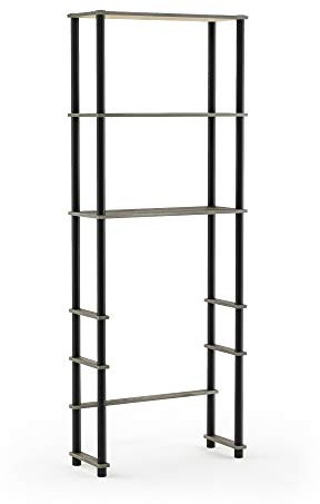 Furinno Platzsparender WC-Schrank mit 2 Ablageflächen, Französische Eiche Grau/Schwarz, 22.9 x 59.9 x 164 cm