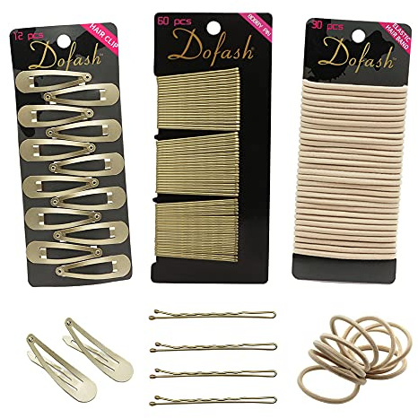 Dofash Women's Braided Good Hair Set 102 Counts Set Braided Hair Clips For Women (Bobby Pins 60pcs + Hyper Elastics Ties 30pcs + Snap Hair Clips 12PCS (Blonde)