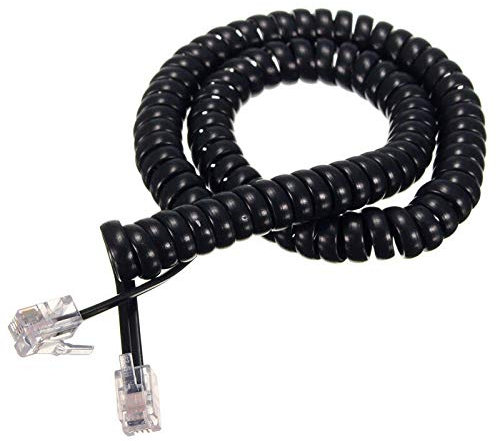 BE-TOOL Cordon de combiné téléphonique, RJ10 RJ9 4P4C spiralé, 2 m/3 m/5 m (noir, 1 pièce)