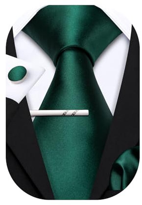 Barry.Wang Herren Krawatten Set Klassische Einfarbig Seiden-krawatte Einstecktuch Manschettenknöpfe Krawattenklammer für Hochzeit Party