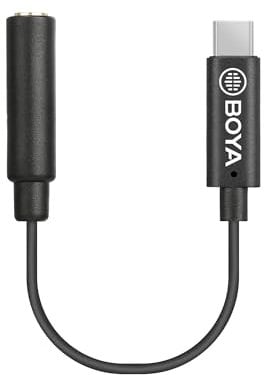 BOYA by-K4 - Cable Adaptador TRS Corto USB Tipo C Macho a Hembra Chapado en Oro de 3,5 mm