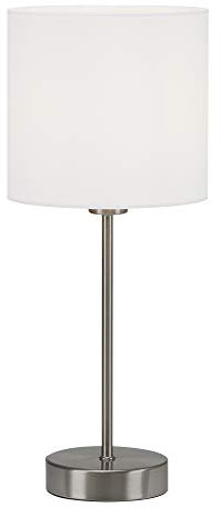 BRILONER - Nachttischlampe mit Lampenschirm aus Stoff, Ein-/Ausschalter, E14 Fassung, max. 25 Watt, Tischlampe, Lampe, Schreibtischlampe, Tischleuchte, Bürolampe, Leselampe Bett, 38,5x16 cm, Weiß