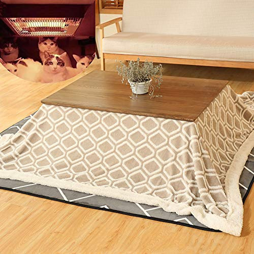 FMXYMC Kotatsu-Tisch, beheizter Tisch mit japanischem Herd, Tatami-Heizung aus massivem Holz, quadratischer Futon-Tisch (4-teiliger Tisch/Bettdecke/Teppich/Heizung),Brown Table