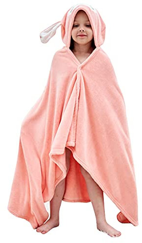 Hilmocho Kinder Badetuch mit Kapuze Junge Mädchen Kapuzendecke Poncho Weich Warm Korallenvlies Baby Schwimmen Handtuch, 140x70CM