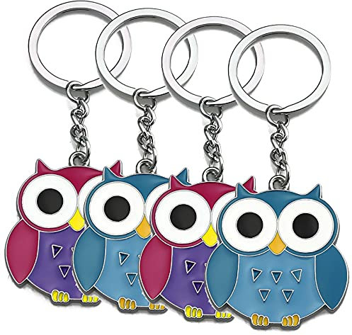 Hrbtag Eule Schlüsselanhänger, 4 Stück Schlüsselanhänger Keyring Schlüsselanhänger Cartoon Metall Schlüsselbund Anhänger Handarbeit Schlüsselanhänger Kits für Brieftasche Rucksack Handtasche