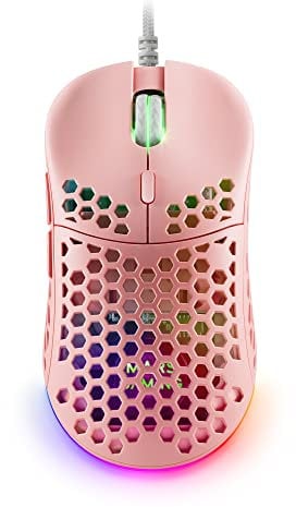 MARSGAMING MM55, Mouse Gaming RGB Chroma, Ultra-leggero 55g, 12800 DPI, Switch Meccanici Programmabili HUANO, Rosa