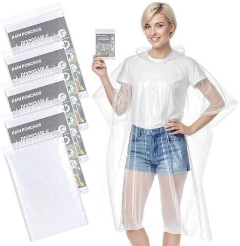 APEXUP Disposable Rain Ponchos for Adults, 5PK/10PK/50PK Emergency Rain Poncho for Camping Hiking Travelling (Clear, 5 Pack)