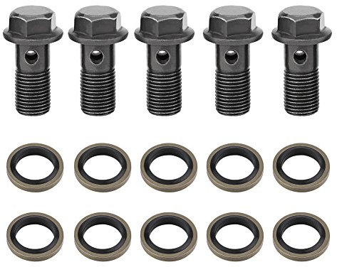AUTO cyclomoteur 5 pieces vis creuse banjo de frein de moto M10 x 1.25 mm, vis et r cords banjo, joint de boulon banjo en ier inoxydable bague d'étanchéité kit étrier de frein pour cessoire de remplb