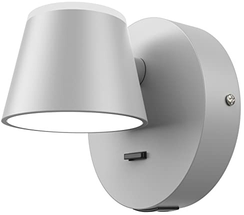 URSOLA Wall Light LED Wall Sconce with On/Off Switch USB Charging Port 110 Volt Hardwired Wall Lamp 350 Rotatable Up Down Sconces Wall Lighting (Grey)