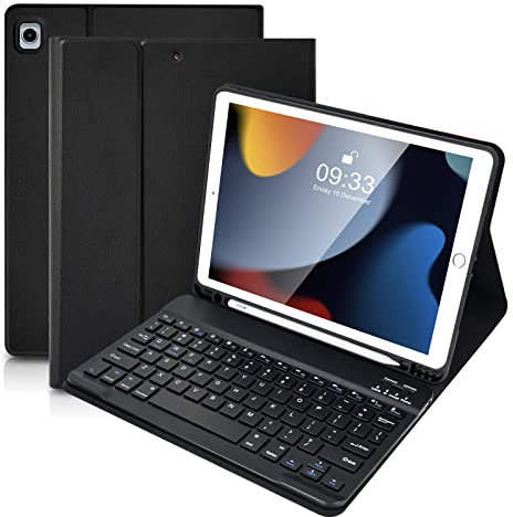 SOPPY Custodia con tastiera Bluetooth per iPad 7a/8a/9a generazione da 10,2, Air 3 e Pro da 10,5, tastiera wireless rimovibile con slot per matita, custodia protettiva sottile, funzione sleep/wake