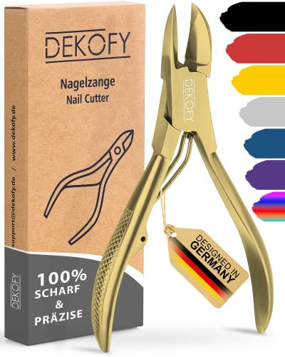 DEKOFY Nagelzange Edelstahl 11,5CM - Extra scharfe Nagelschere mit präzisem Schnitt - Fußnagelschere für dicke Nägel - Fußpflege, Nagelpflege, Pediküre, Nagelknipser Fußnägel, Nagelschneider, Gold