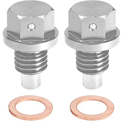 A ABSOPRO 2 Stück Ölablassschraube mit Dichtring M12x1,75 Ölablassschraube Magnetisch Öl Ablassen Schrauben Ölwanne Silber