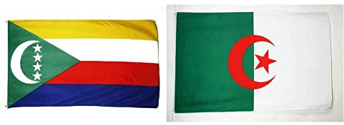 AZ FLAG - Drapeau Comores - 150x90 cm - Drapeau Comorien 100% Polyester avec Oeillets Métalliques Intégrés & Drapeau Algérie - 150x90 cm - 100% Polyester avec Oeillets Métalliques Intégrés