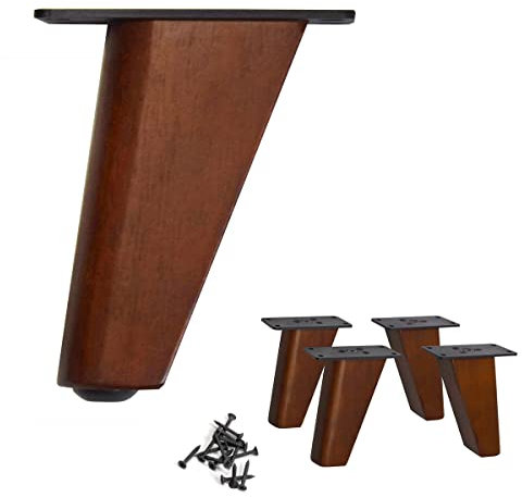 AKB Hardware 4 pcs Solid Wood Furniture Legs, Sofa Legs, Bench Legs, Table Legs, Dark Medium Brown Finish (4.5 H SlantStyle)