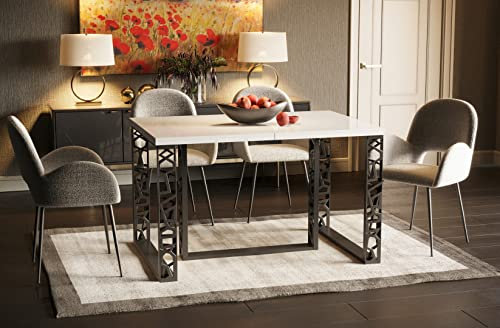 Endo-Moebel Esstisch Ewerest 130cm - 250cm erweiterbar EDEL Küchentisch Metallkufen gelochtes Design (Weiß Hochglanz)