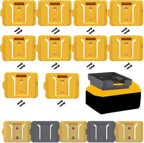 Gijok - Battery Holders for Dewalt 20V Mounting Base,Fit for 20V 60V Batteries (No Battery),10 Pack Battery Holders for DCB200 DCB203 DCB205 DCB206 Batteries (Yellow)
