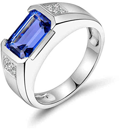 Lieson Ehering Weißgold Herren 750 18K, Verlobungsringe Herren Klassisch Rechteckig Tansanit 4.46ct mit Diamant 0.12ct Hochzeitsringe Weißgold Große 66 (21.0)