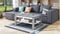 Design Couchtisch Multifunktion Arbeitstisch Tisch Nuo Ablage Esstisch, Farbe:Beton - Weiß matt