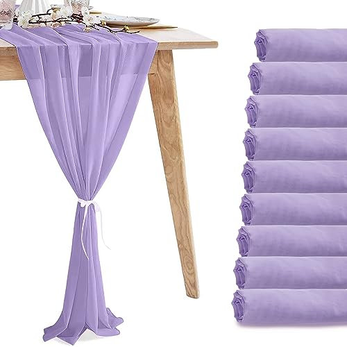 Confezione da 10 runner da tavola in chiffon viola chiaro da 3 m, runner da tavola per matrimoni, feste di compleanno, decorazioni per la tavola (304,8 x 30,5 cm)