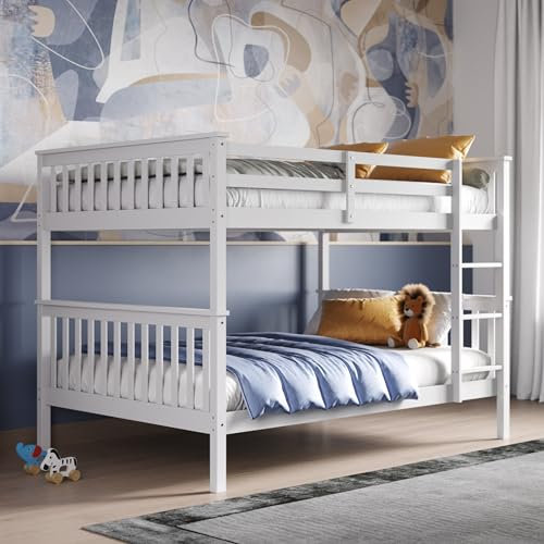 Flair Furnishings Small Double Bunk Beds, Wooden Bunk Beds for Kids, Heavy Duty and Sturdy, Versatile, Detachable, Space Saving Design (White)
