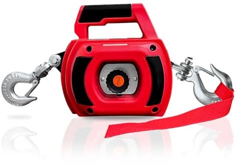 FITHOIST Portable Drill Winch 750LBS, Drill Powered Winch with Alloy Steel Wire Rope 40FT, Hand Warn Winch for Lifting, Dragging, Handling, Trailer (Red)