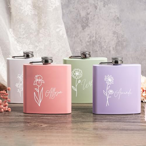 Custom Square Women's Hip Flask for Bridesmaid Bride, Colorful Stainless Steel Hip Flask with Hip Flask Funnel Wedding Birthday Gift for Sister Bestie