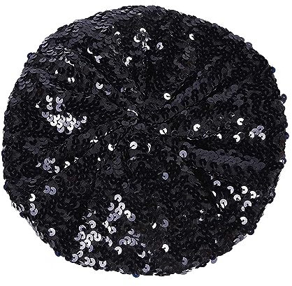 Baskenmütze Damen Pailletten Mütze Glitzer Barett Beret Kopfbedeckung Party Franzosenmütze Disco Damenmütze Paillettenmütze Karneval Kostüm Zubehör Damen Baskenmütze mit glitzernden (Black, One Size)