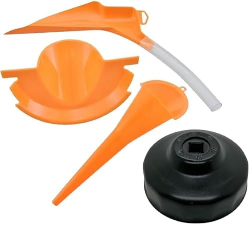 Kit entonnoir à huile universel pour Harley Davidson Touring Dyna Softail Sportster (kit entonnoir à huile universel + clé de filtre à huile, version capuchon d'extrémité, 76 mm)
