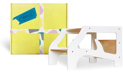 Weco Tritthocker mit 2 Stufen | Holzhocker für Kinder | Kindertreppchen Schemel | Kindermöbel für Bad, Küche, Kinderzimmer ab 2 Jahre | Toilettenhocker | Hocker Holz | Kinderzimmer Möbel (Weiß)